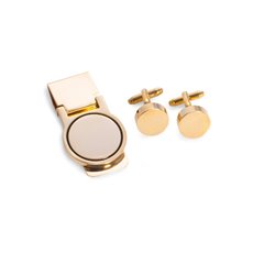 Gold Plated Circular Design Cufflink and Money Clip Set