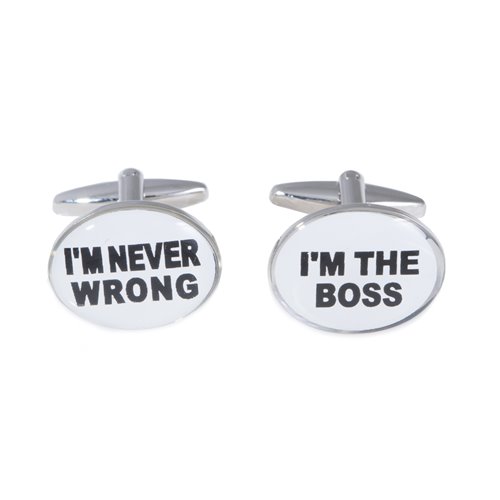 Rhodium Plated Cufflinks with I'm The Boss and I'm Never Wrong