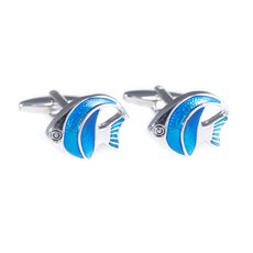 Rhodium and Enamel Painted Cufflinks Fish Design