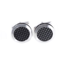 Rhodium Plated Cufflinks with Round Carbon Fiber Design
