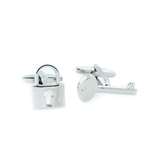 Rhodium Plated Lock and Key Design Cufflinks