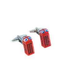 Rhodium Plated UK Phone Box with Enamel Finish Cufflinks
