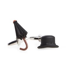 Melon Hat and Umbrella Rhodium Plated Cufflinks