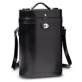 Leather Wine Carrier 2 Bottle Black 