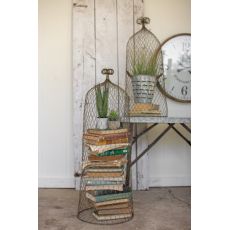 Wire Cloche Topiaries - Old Gold Set of Two