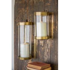 Glass and Brass Finish Wall Mounted Hurricane - Small