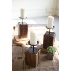 Recycled Wood Candle Holders Set of 3