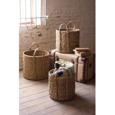 Round Braided Seagrass Storage Basket With Handles Set of 3