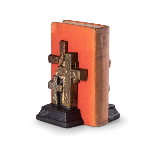 Cast Metal Cross Bookends with Bronzed Finish