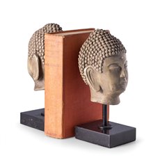 Resin Cast Buddha Head Bookends On Marble Base