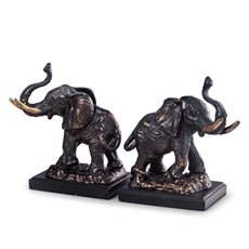 Cast Metal Elephant Bookends with Bronzed Finish on Black Marble Base