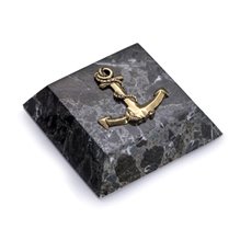 Green Marble Paperweight with Antique Gold Plated Anchor Emblem