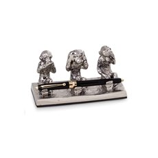 Antique Silver Plated See, Hear and Speak No Evil Monkey Pen Holder