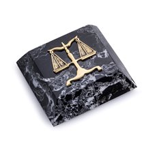 Black Zebra Marble Paperweight with Antique Gold Plated Legal Emblem