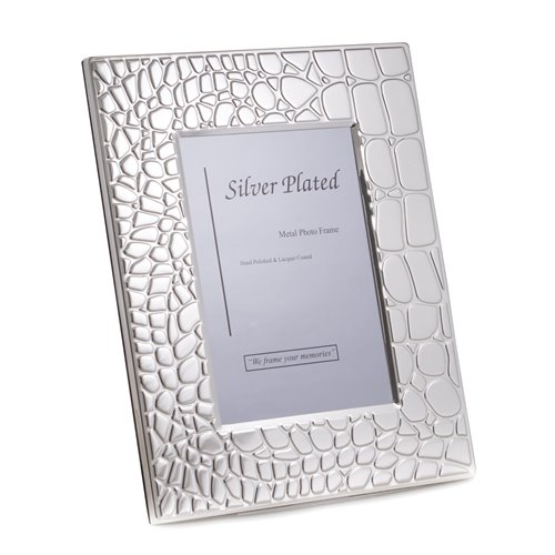 Silver Plated with Croco Design 4x6 Picture Frame with Easel Back