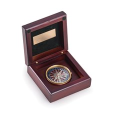 Brass Compass in Mahogany Wood Hinged Box