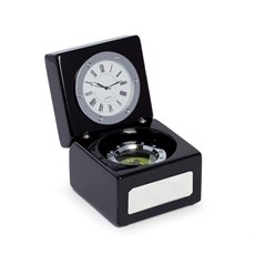 Compass and Clock in Lacquered Black Finish Hinged Box with Chrome Accents