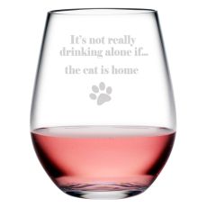 Drinking Alone The Cat is Home Tritan Stemless Tumblers, S/4