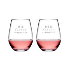 His & Her Better Half Tritan Stemless Wine Tumblers, S/2