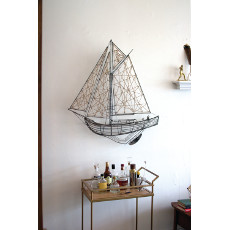 Woven Metal And Jute Sailboat Sculpture