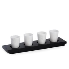 Hand Crafted 4 White Marble Shot Glasses on Black Marble Serving Tray