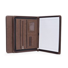 Multi Compartment Business Padfolio / Portfolio with Zipper Closure in Brown