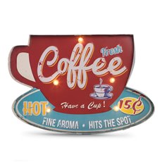 Coffee Metal Sign, LED Lighted, Wall Mountable