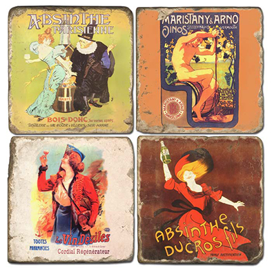 Absinthe II Italian Marble Coasters (set of 4)
