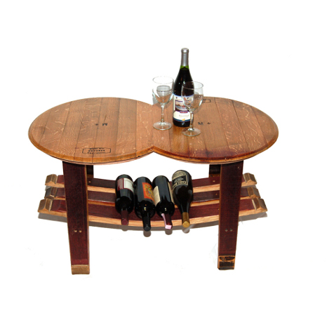 Reclaimed Wine Barrel Head Coffee Table with Stave Base
