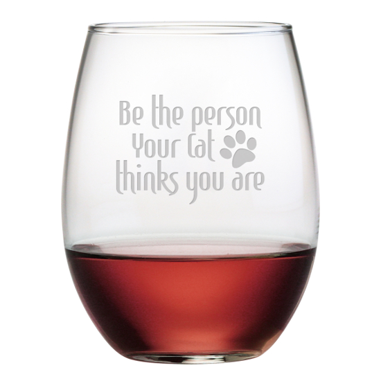 Be The Person Your Cat Thinks You Are Stemless Wine Glasses (set of 4)