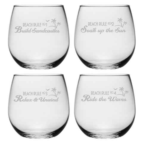 Beach Rules Stemless Wine Glasses (set of 4)