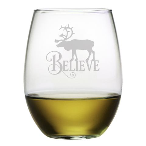 Believe Reindeer Stemless Wine Glasses (set of 4)
