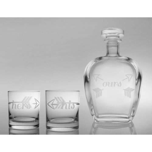 Bridal His Hers and Ours Whiskey Decanter and Glass Set