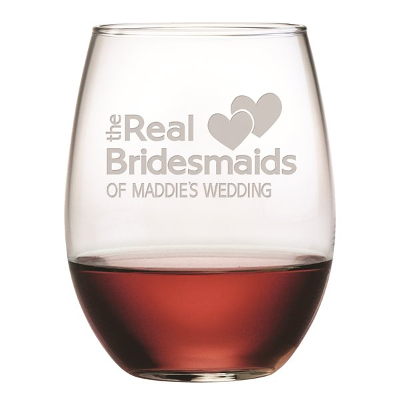 The Real Bridesmaids Etched Stemless Wine Glasses (set of 4)