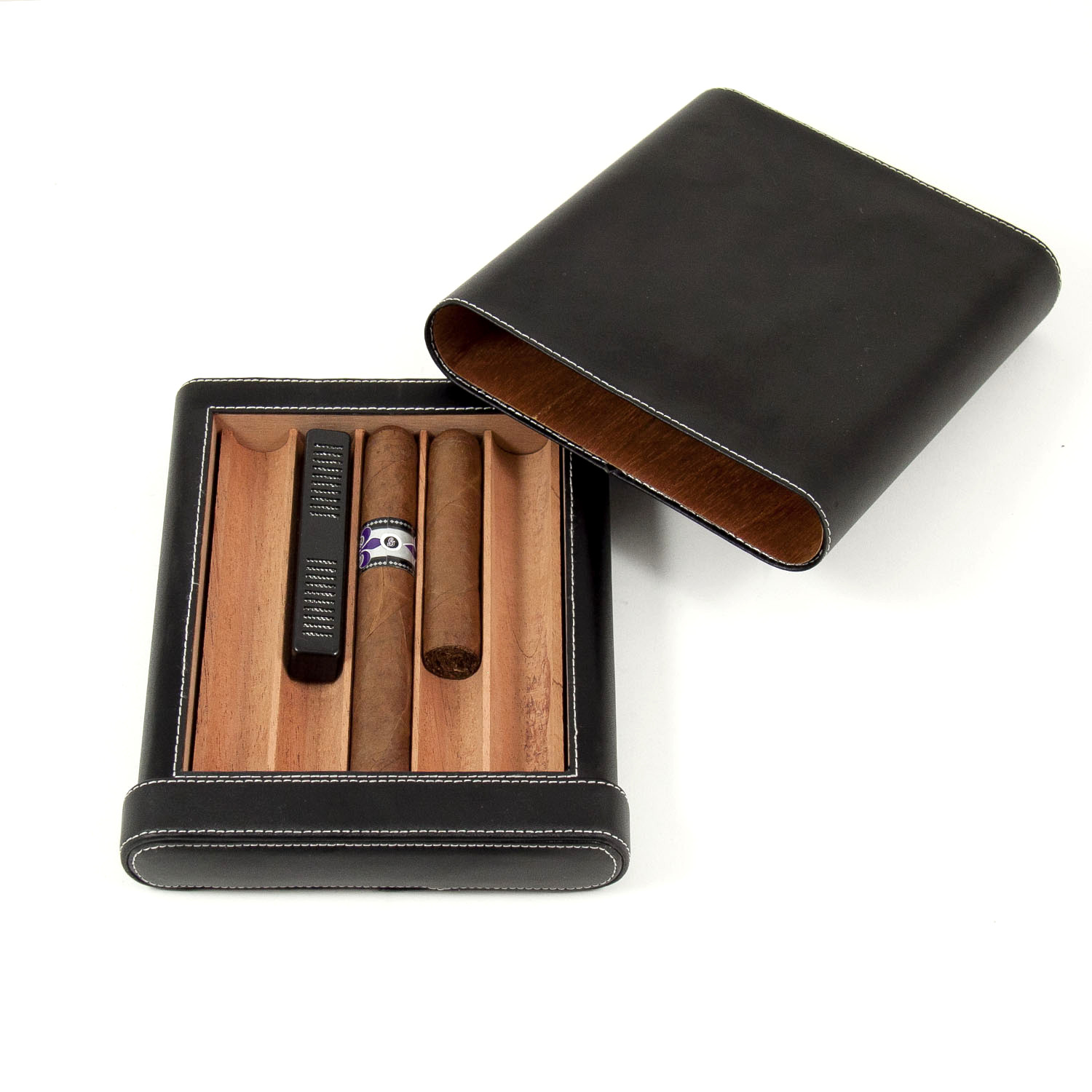Black Leather 5 Cigar Case
