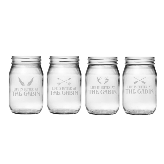 Life Is Better At The Cabin Mason Jar Glasses (set of 4)