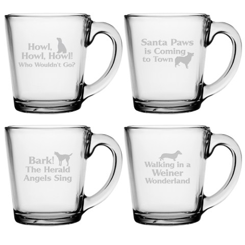 Canine Carols Glass Mugs (set of 4)