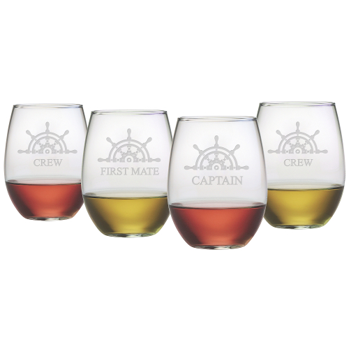 Captain's Collection Etched Stemless Wine Glasses (set of 4)