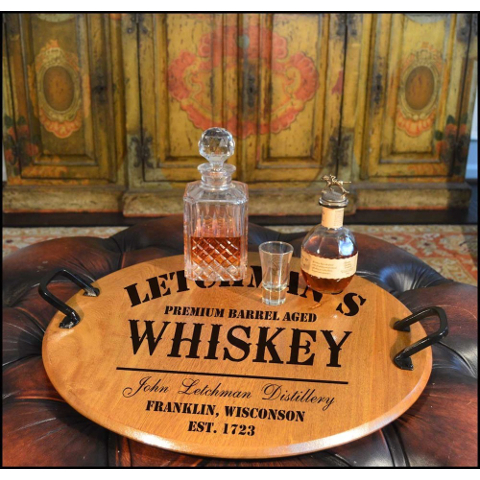 Personalized Classic Distillery Barrel Head Serving Tray