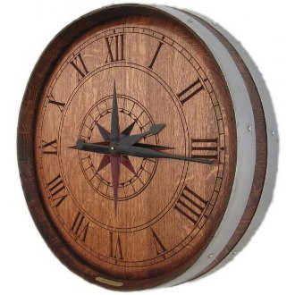 Personalized Carved Barrel Head Clock, Compass Rose