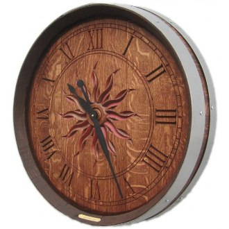 Personalized Carved Barrel Head Clock, Sun Burst