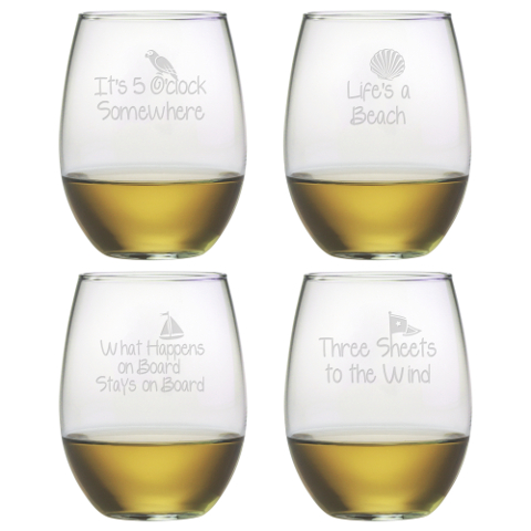 Coastal Sayings Stemless Wine Glasses (set of 4)