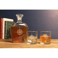 Compass Rose Decanter & OTR Glasses, Set of 3