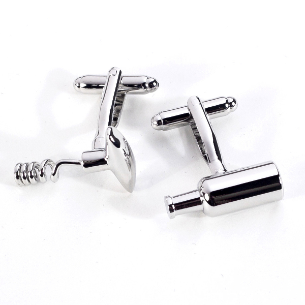 Rhodium Plated Wine Bottle Opener Cuff Links