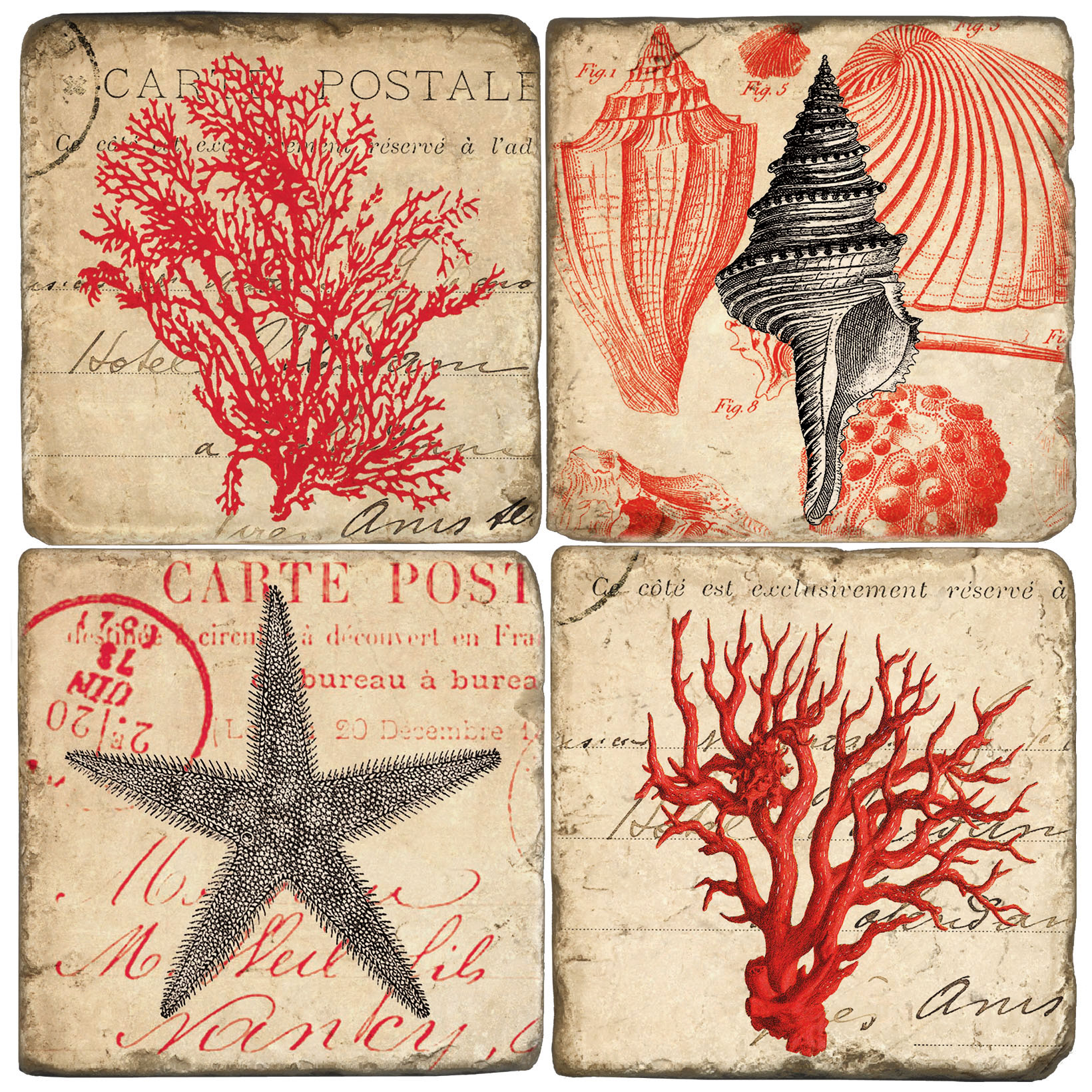 Seaside Italian Marble Coasters