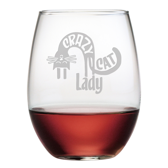 Crazy Cat Lady Stemless Wine Glasses (set of 4)