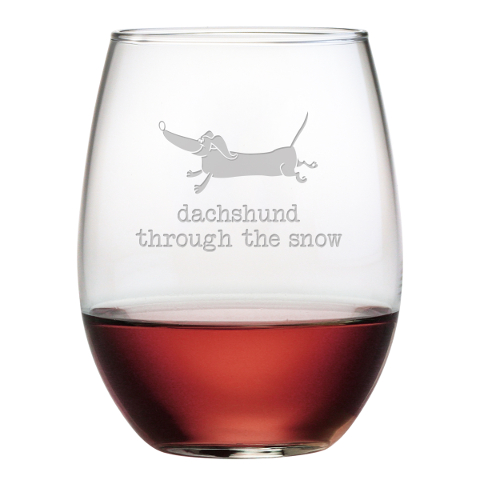 Dachshund Through The Snow Stemless Wine Glasses (set of 4)