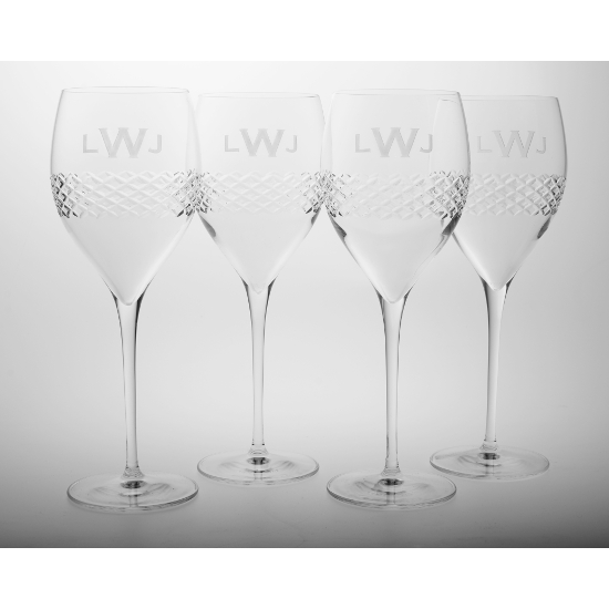 Diamond Cut Monogram Medium Tulip Glasses (set of 4)