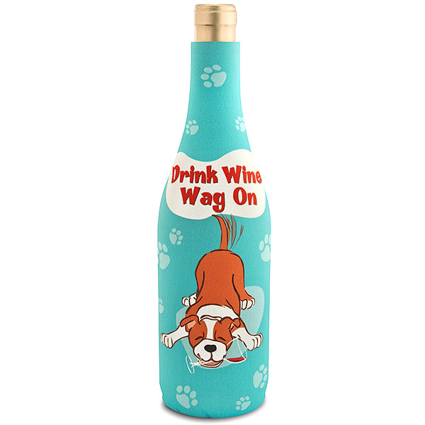 Dog Wine, Wag On Neoprene Wine Bottle Koozie