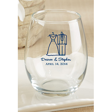 Customized Wedding Favor Stemless Wine Glasses (set of 36)
